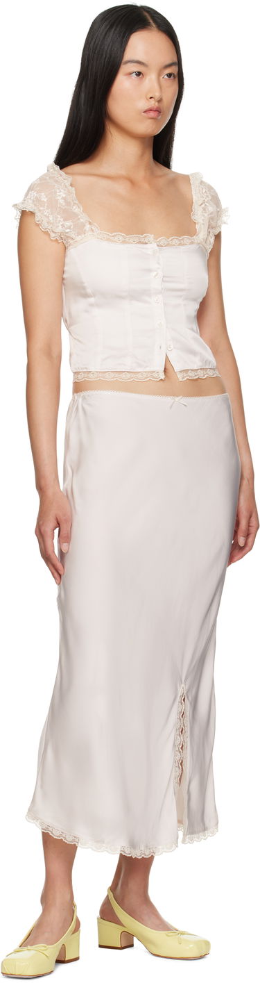 Nederdel GUIZIO Guizio Kahli Lace-Trimmed Midi Slip Skirt Beige | F24304W022, 3