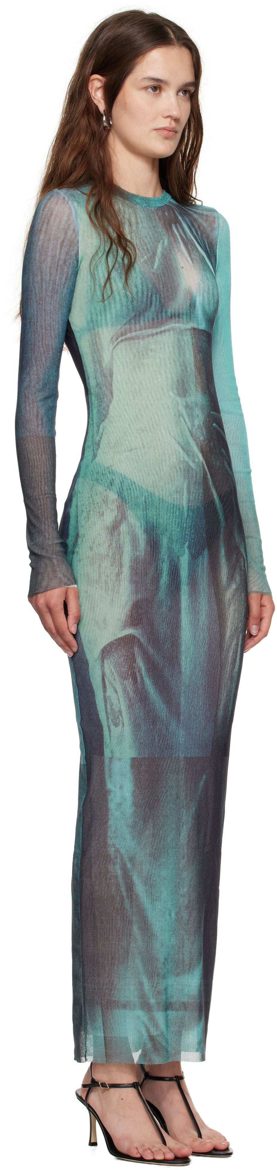 Kjole Jean Paul Gaultier Jean Paul Gaultier 'The Long Water' Mesh Maxi Dress Turkis | 25/03-W-DR027-M004P-5557, 1