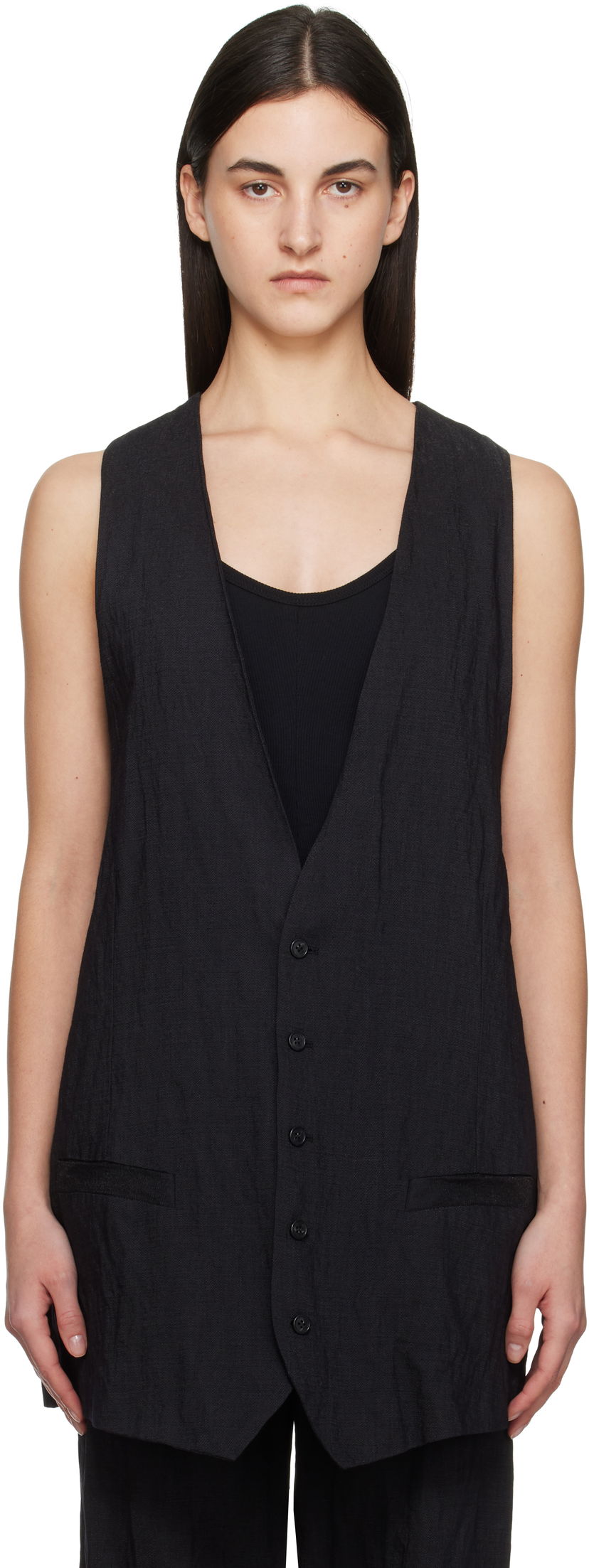 Vest Maison Margiela MM6 Maison Margiela Crinkled Tailoring Vest Sort | S52FB0093 M35253