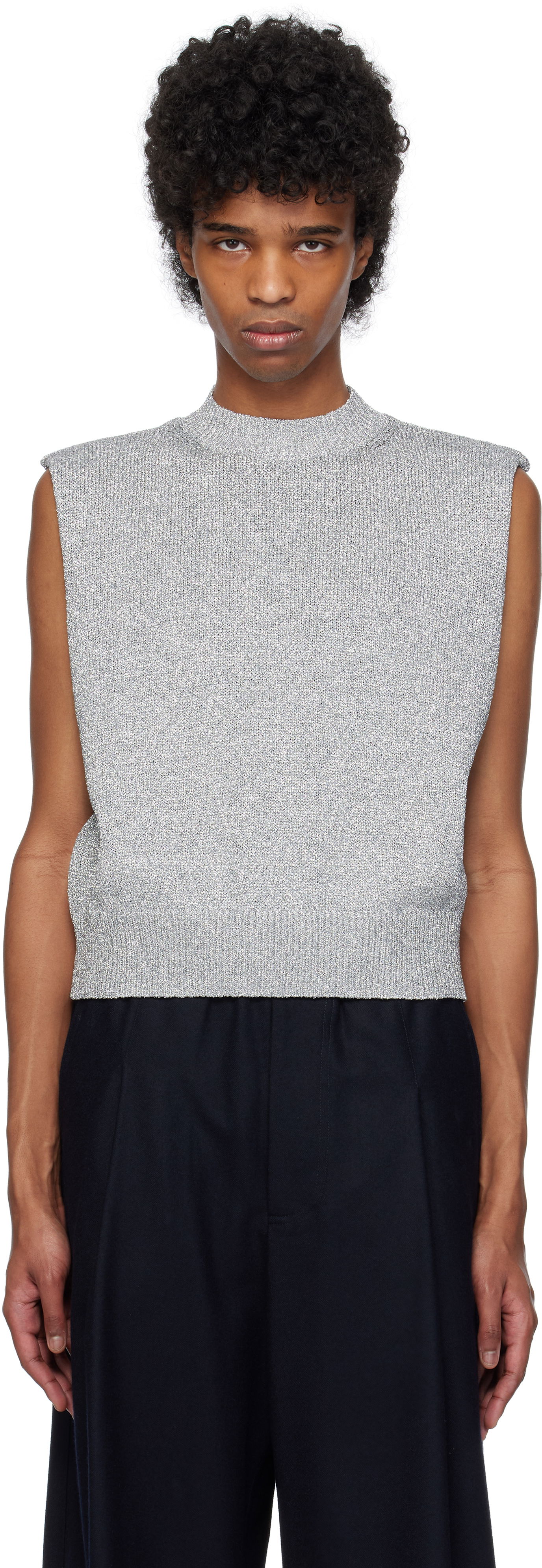 Sweater Dries Van Noten Dries Van Noten Metallic Knit Vest Grå | 251-021222-1706, 0