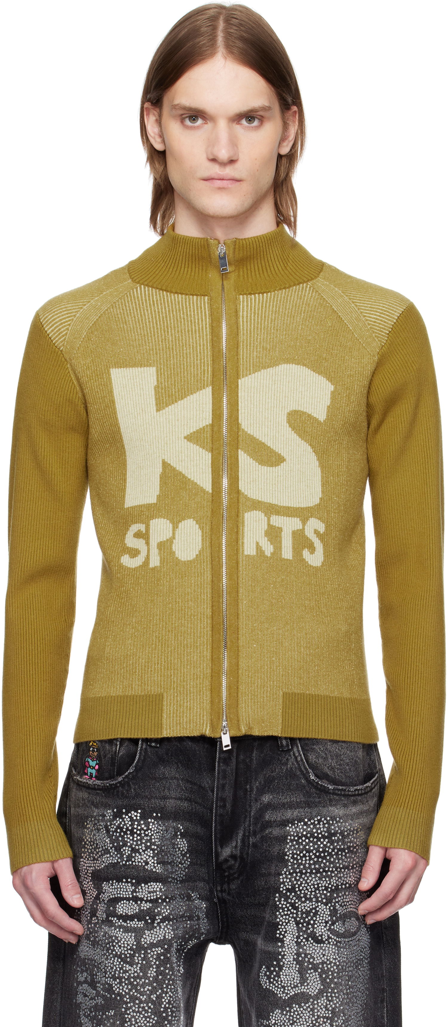 Sweater KidSuper KidSuper Retro Rib 'KS Sports' Zip-Up Sweater Gul | SS25-SW-17, 0