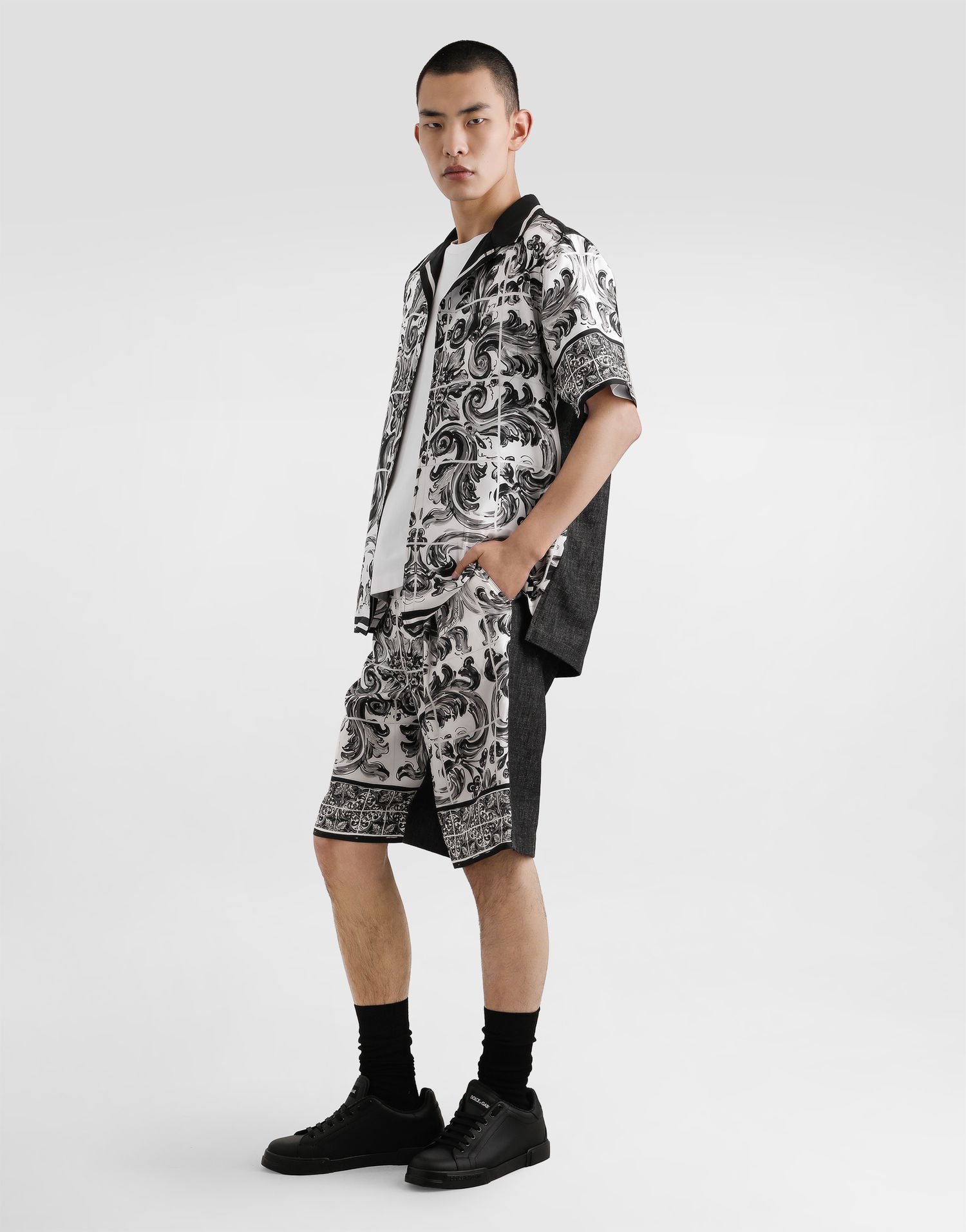 Skjorte Dolce & Gabbana Dolce & Gabbana Printed Silk and Cotton Shirt Hvid | G5JH9DG8ND7S9001, 1
