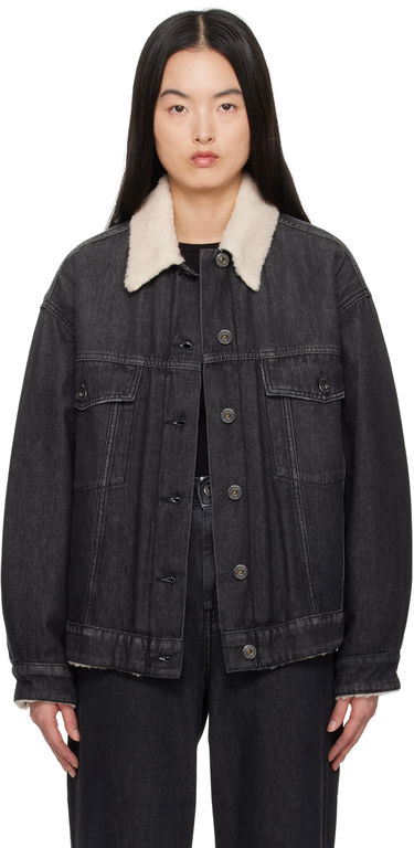 Jakke Max Mara Weekend Max Mara Libano Denim Jacket with Shearling Collar Sort | 2515081051600, 0