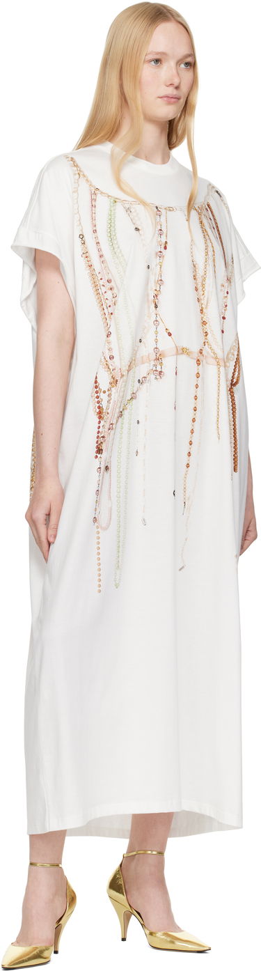 Kjole Maison Margiela MM6 Maison Margiela Jersey Midi Dress with Beaded Graphic Hvid | S62DG0049 M20118, 3