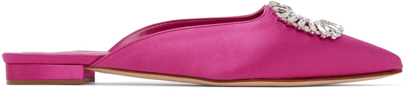 Skopleje Manolo Blahnik Manolo Blahnik Sigulona Satin Mules with Jewel Embellishment Lyserød | 222-1039