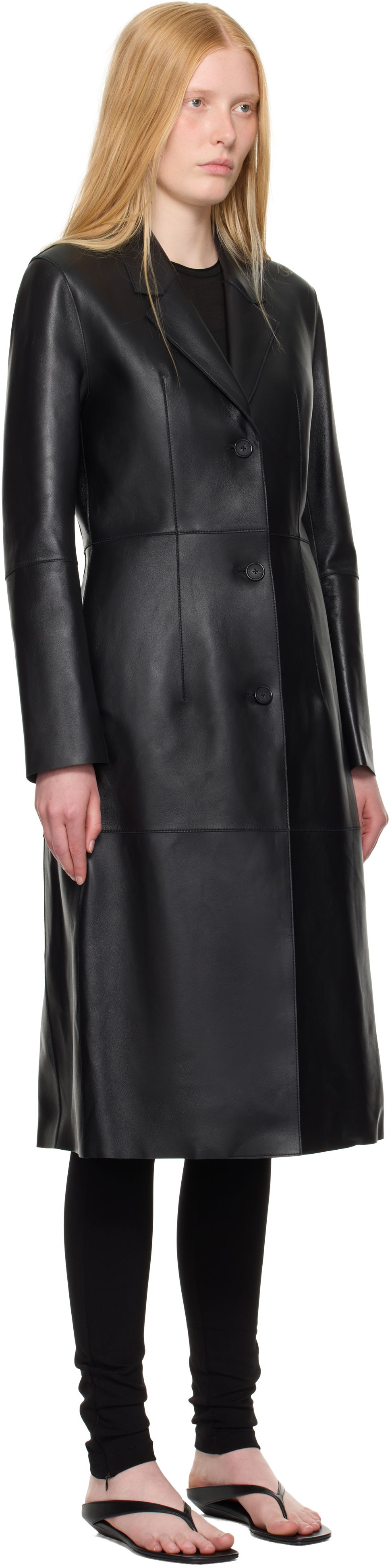 Frakker TOTEME TOTEME Slim Leather Coat Sort | 252-WRO0191-LE0056, 1