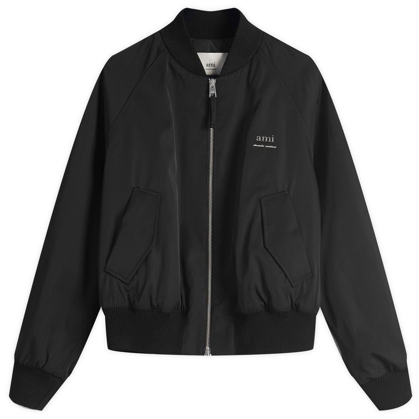 Bomberjakke AMI AMI Paris Women's Wool Gabardine Logo Bomber Jacket, Size Large Sort | FJK012-PA0007-001