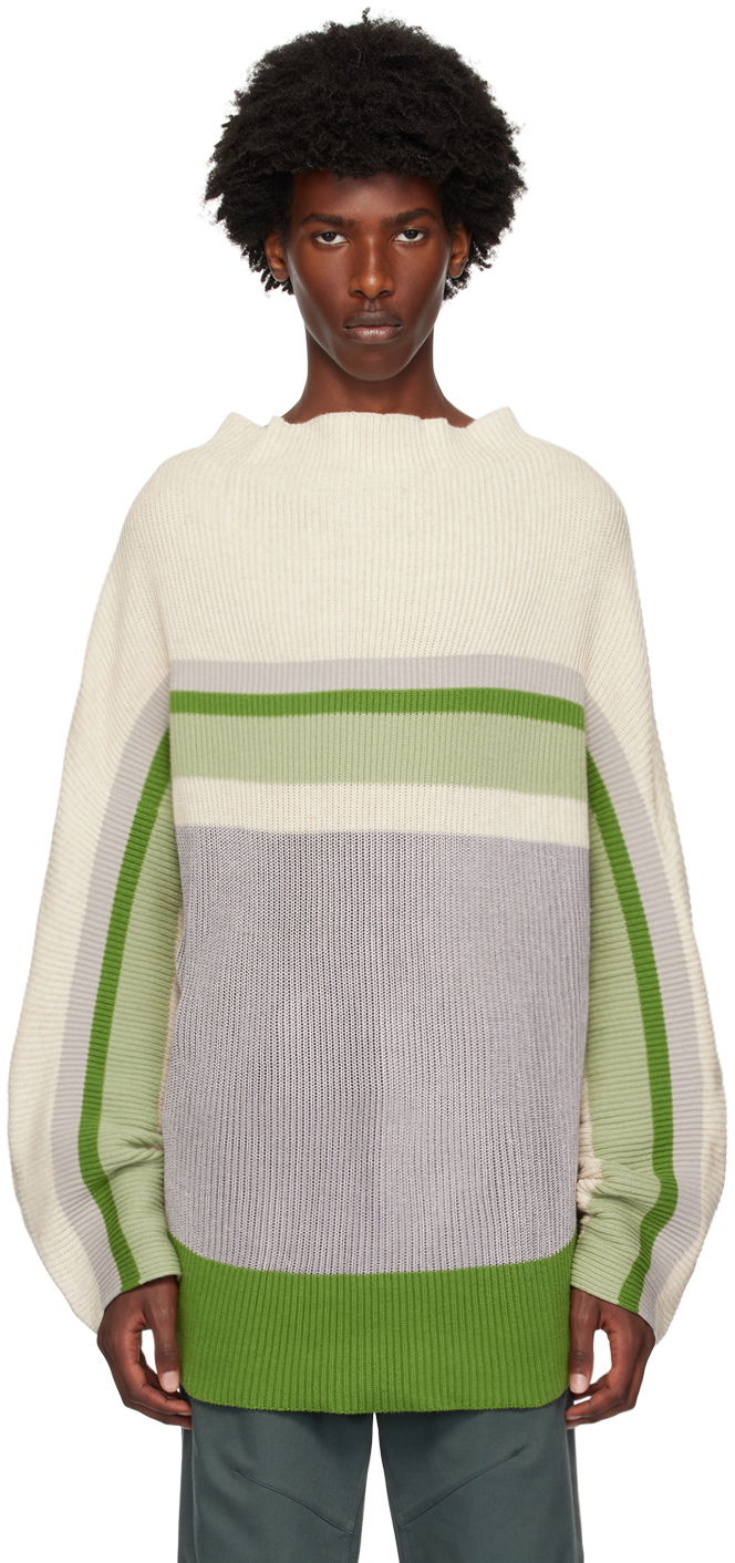 Sweater KIKO KOSTADINOV Off-White & Green Essick Stripe Turtleneck Hvid | KKAW24KN02-99