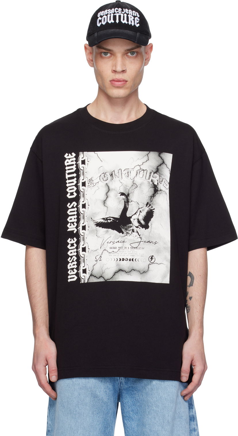 T-shirt Versace Screen-Printed Black T-Shirt Sort | E77GAHT07_ECJ00T