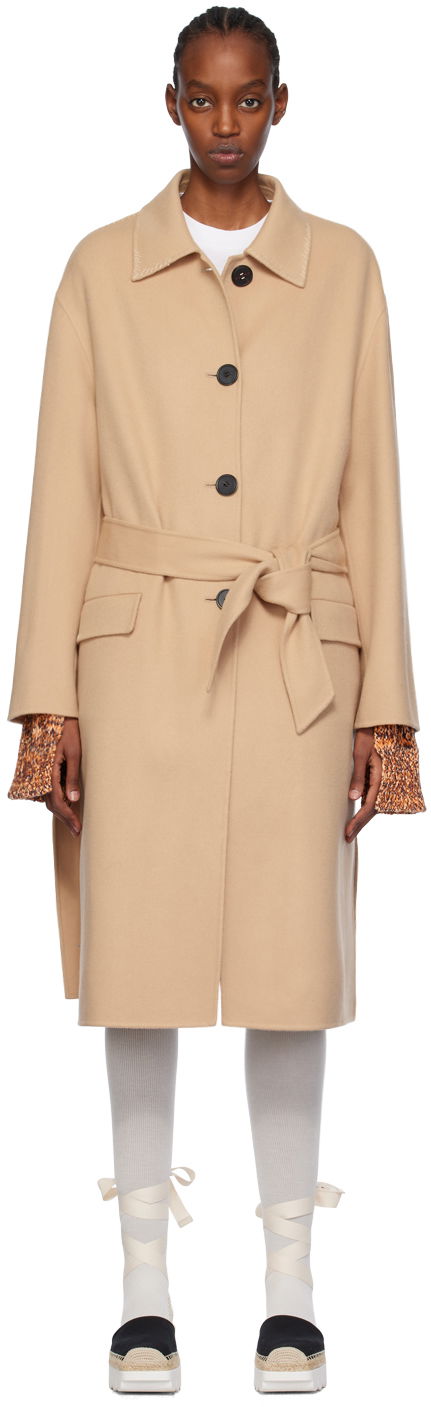 Frakker Marni Topstitched Trench Coat Beige | SPMA0223KS UTW982