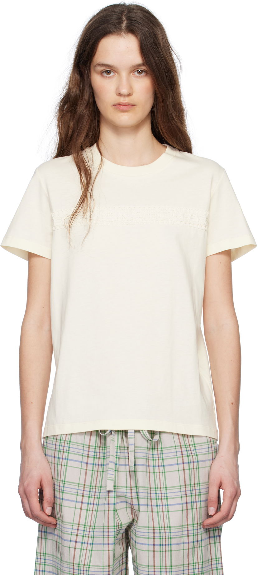 T-shirt Moncler Moncler Short Sleeve T-Shirt with Lace Detail Gul | K10938C0004489AUO