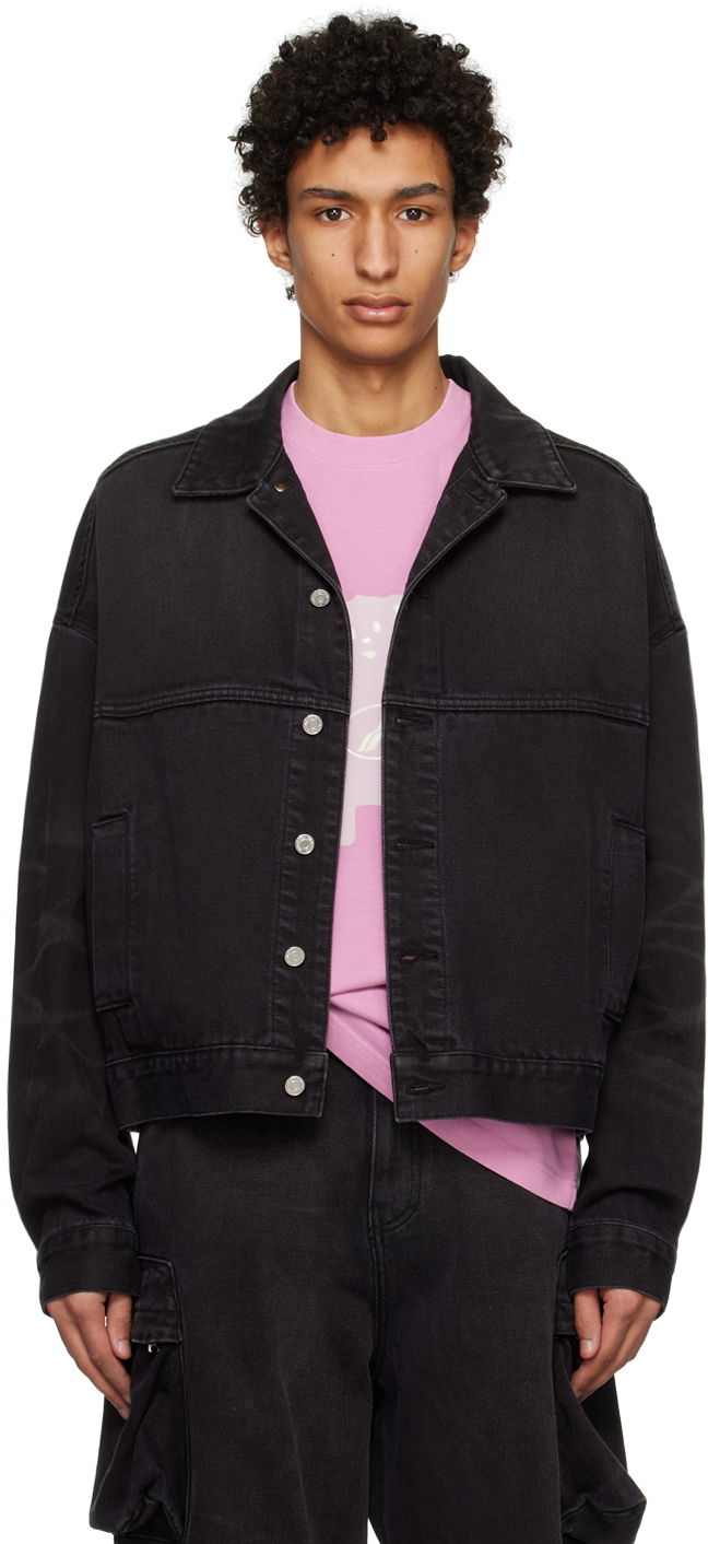 Jakke We11done Graphic Denim Jacket Sort | WD-DJ3-22-376-U-BK