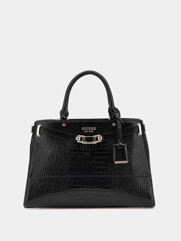 Håndtaske GUESS Croc-Print Top Handle Handbag Sort | HWCG9527060, 0