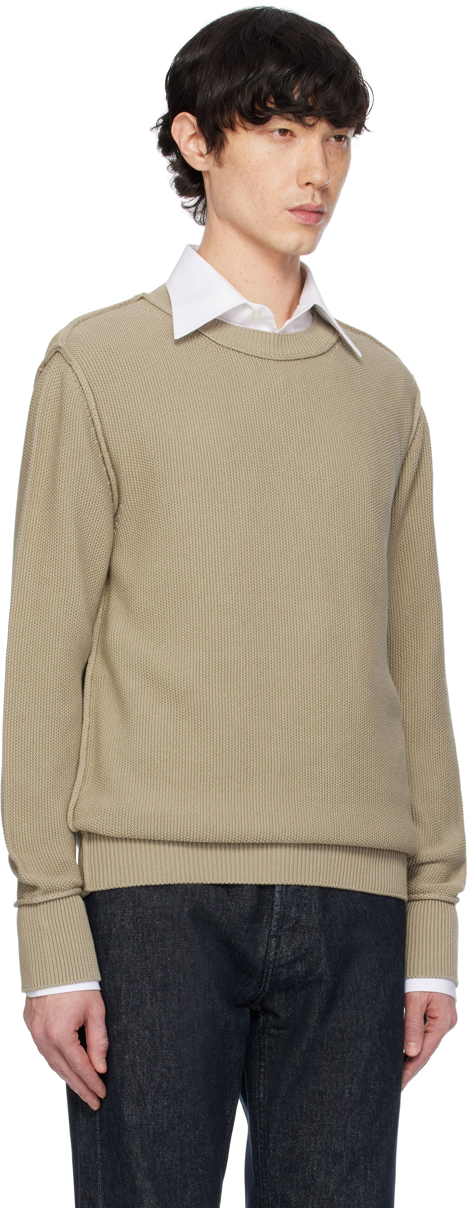Sweater Moncler Moncler Textured Cotton Sweater Beige | K10919C00001M1367, 1