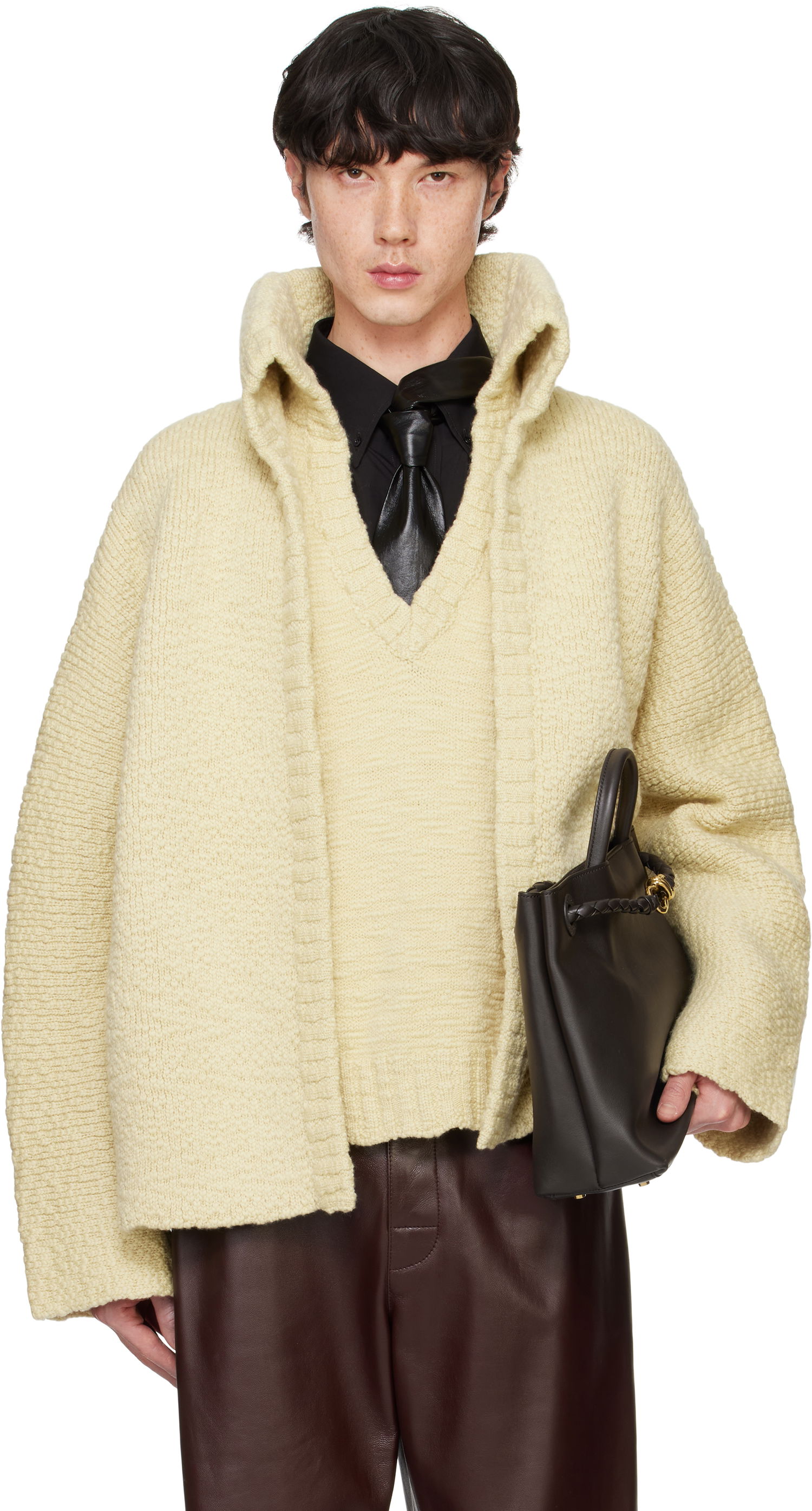 Sweater Bottega Veneta Textured Wool Double Layer Cardigan Gul | 810791 V4JY0 9577, 0