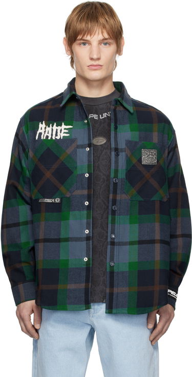Skjorte AAPE by A Bathing Ape AAPE by A Bathing Ape 'AAPE UNVS' Long Sleeve Check Shirt Blå | AAPSTM8504XXNNYM, 0