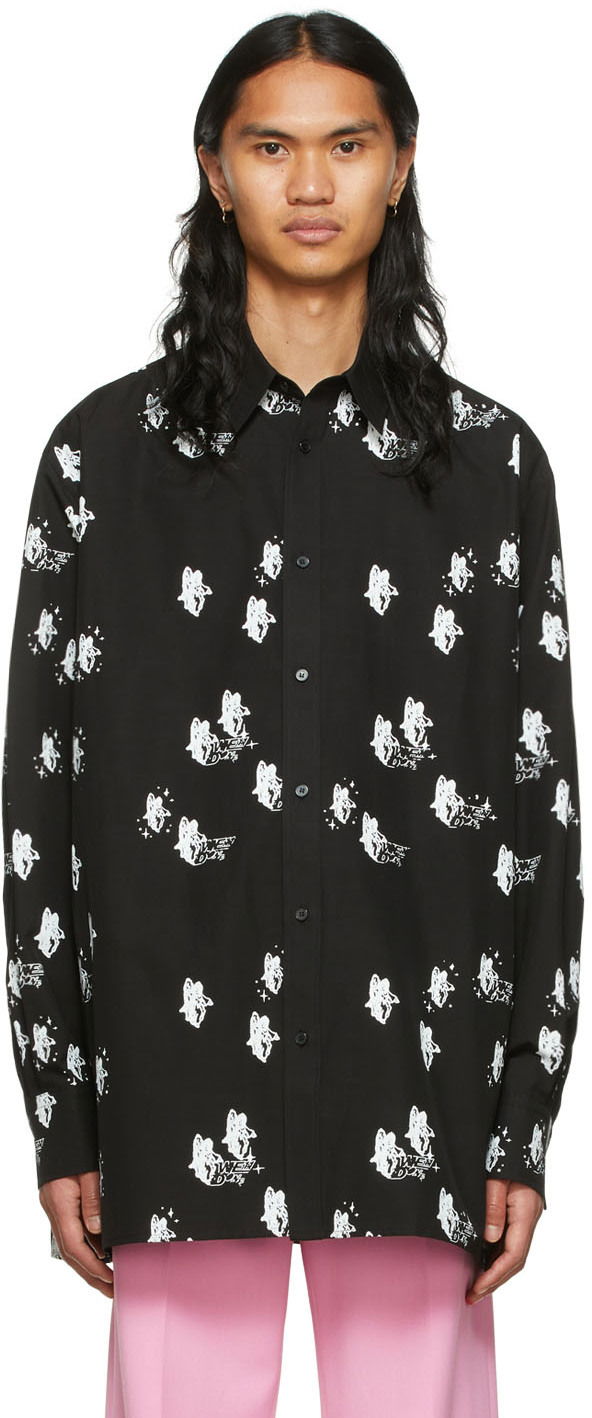 Skjorte We11done Angels Print Shirt Sort | WD-BL1-22-213-U-BK