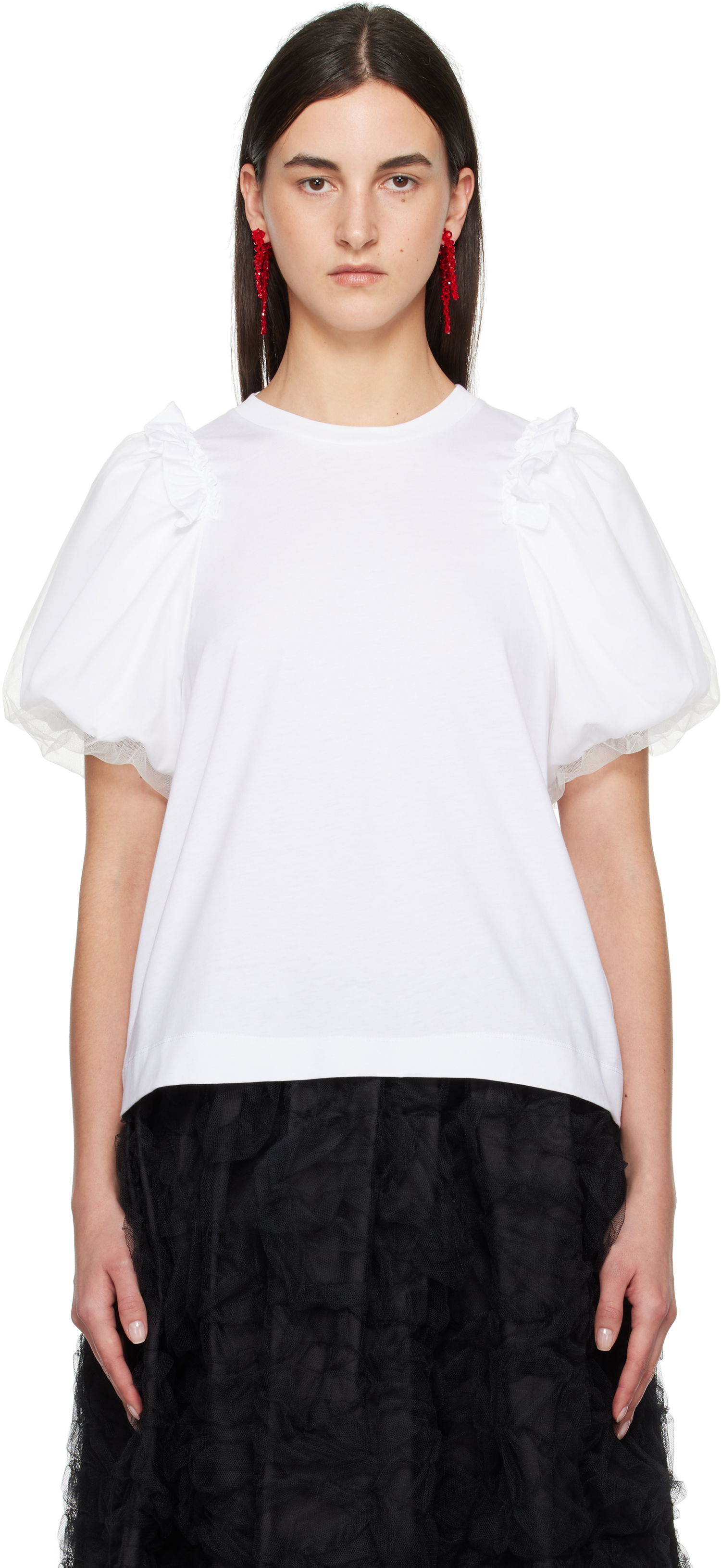 T-shirt Simone Rocha Simone Rocha Tulle Overlay Puff Sleeve T-Shirt Hvid | 5179 0553, 0