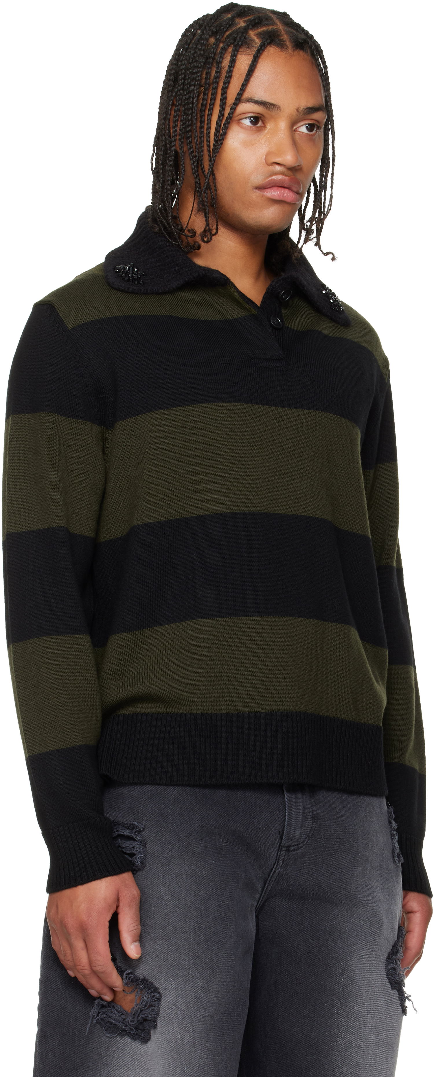 Polo skjorte Simone Rocha Simone Rocha Embellished Fuzzy Collar Rugby Polo Flerfarvet | VMK13SB 0646, 1
