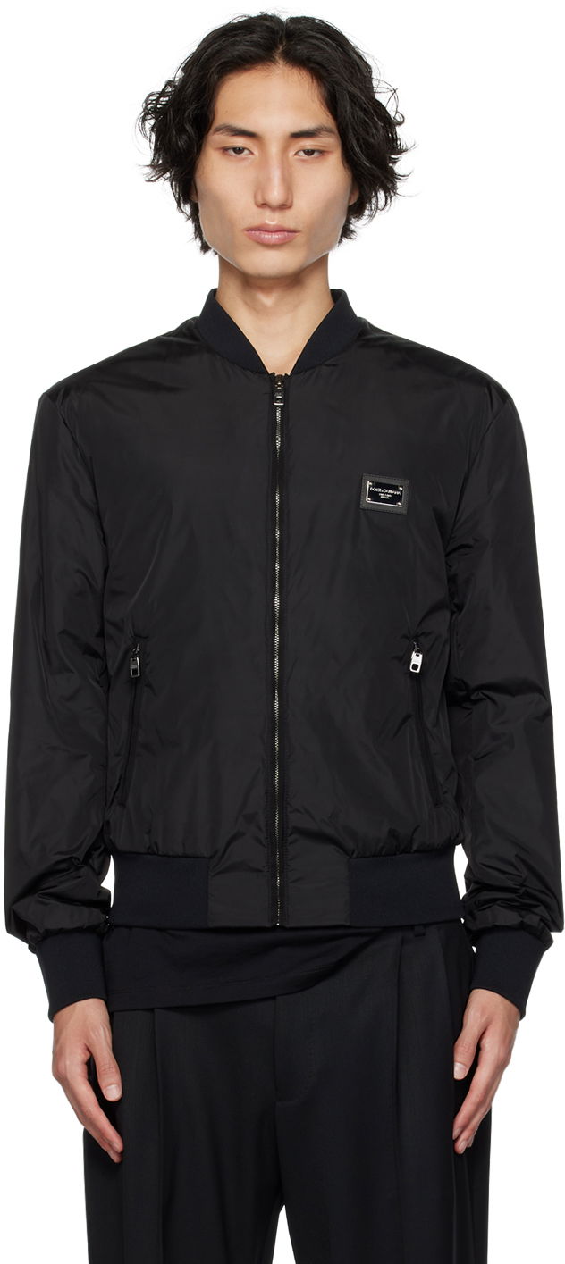 Bomberjakke Dolce & Gabbana Black Plaque Bomber Jacket Sort | G9ABPTG7F2J