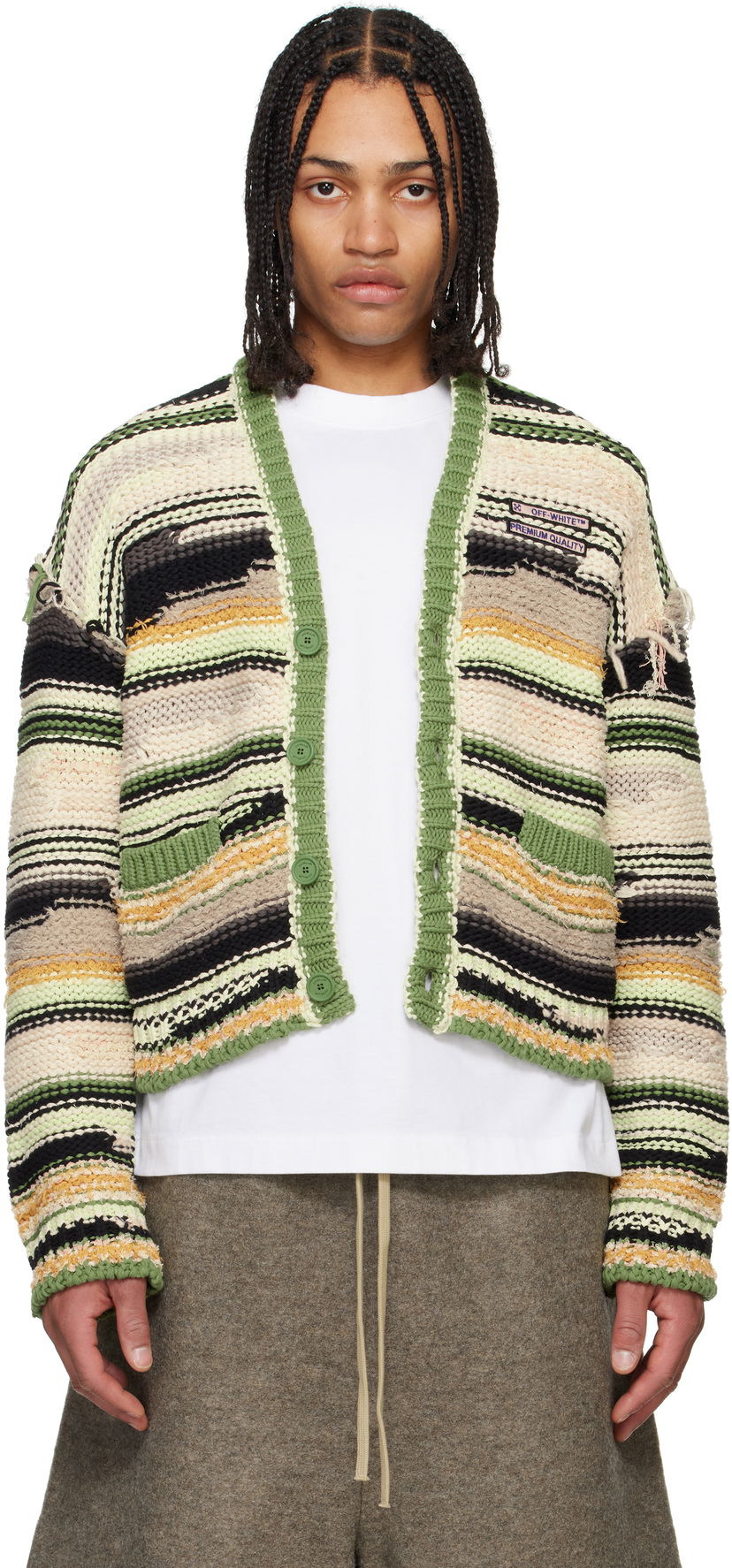 Sweater Off-White Off-White Premium Quality Striped Knit Cardigan Flerfarvet | OMHB02FS25KNI0015000