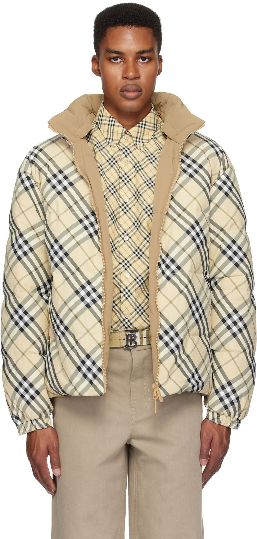 Puffer jakke Burberry Check Puffer Reversible Down Jacket Beige | 8098487