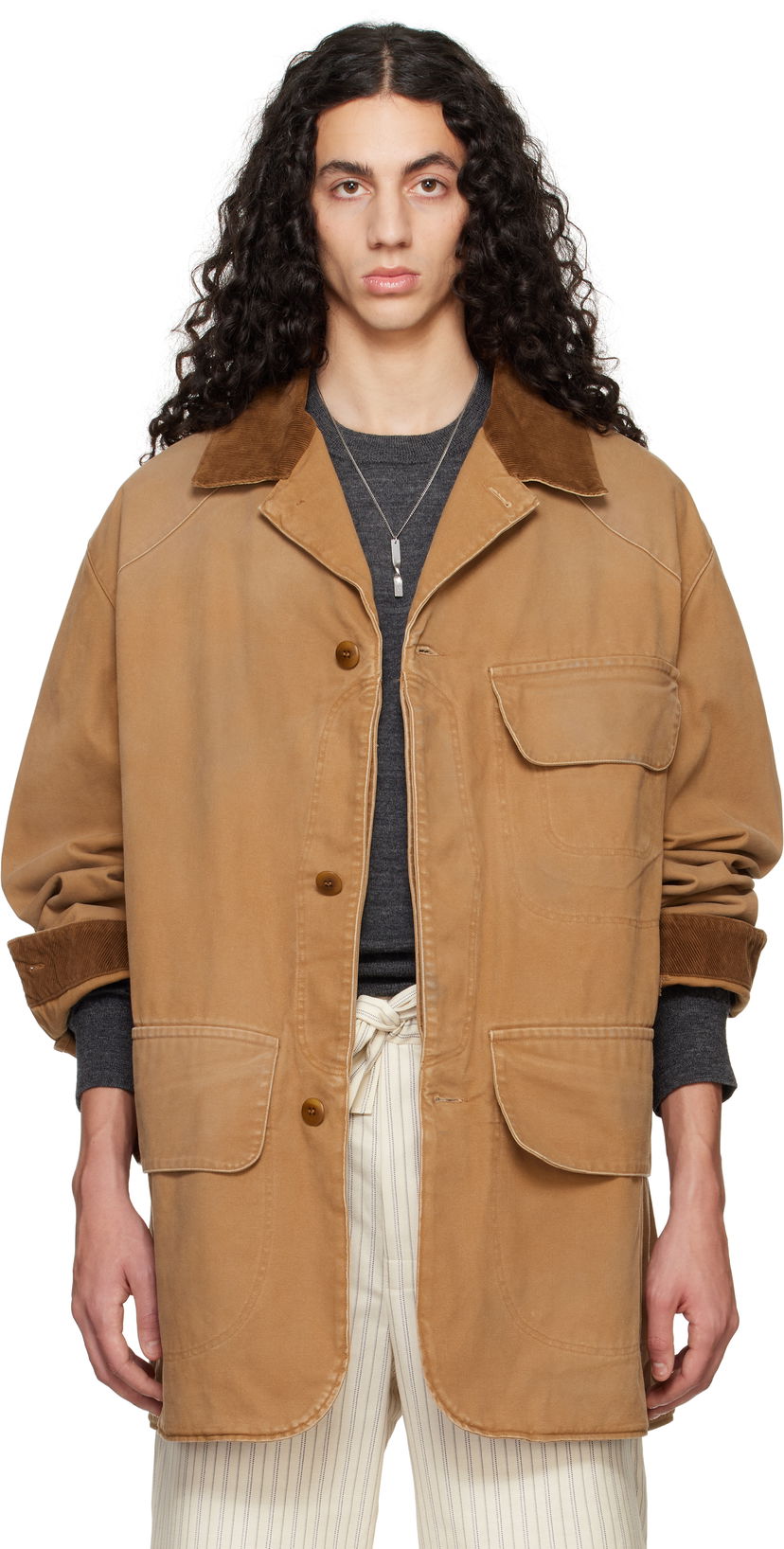 Jakke Maison Margiela Maison Margiela Corduroy Collar Waxed Jacket Brun | S50AM0625 M35206