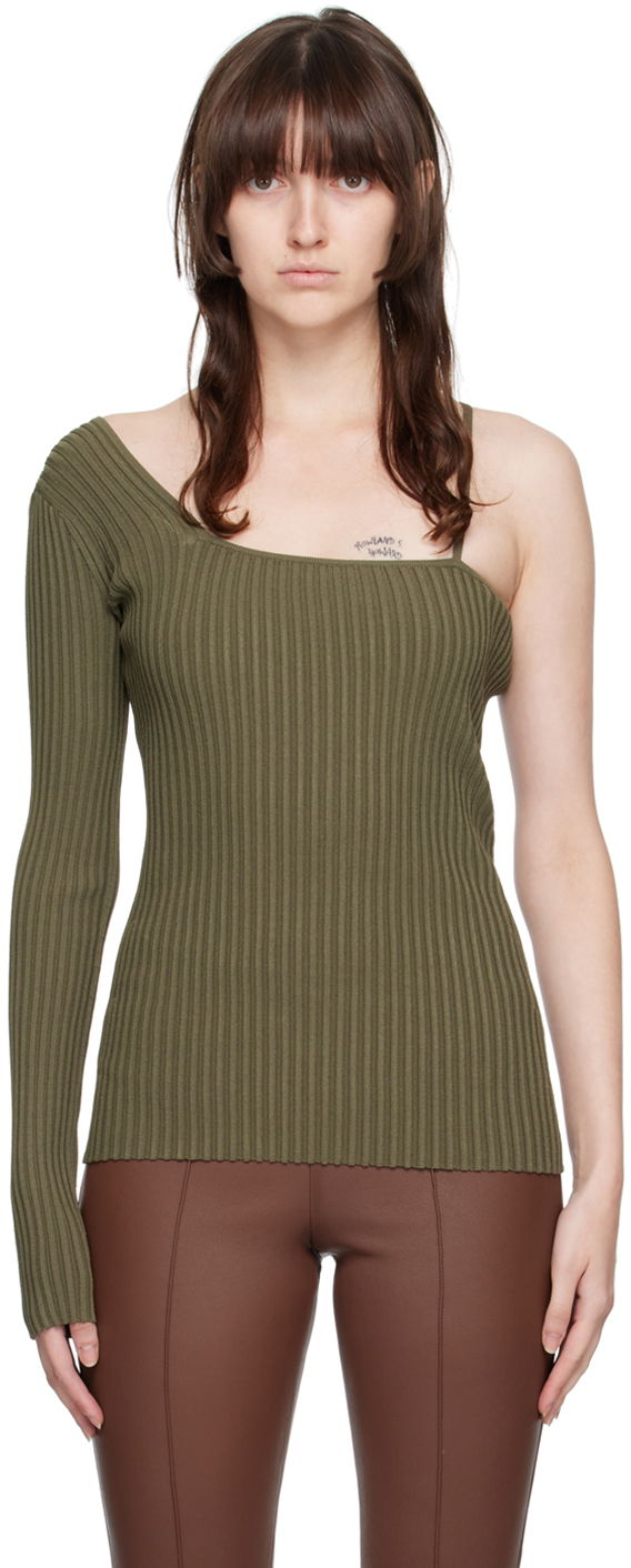 T-shirt Helmut Lang One Shoulder Ribbed Long Sleeve Top Grøn | M06HW704