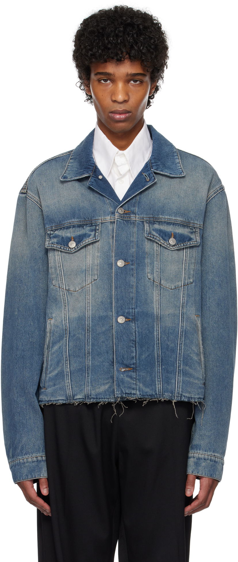 Jakke Maison Margiela MM6 Maison Margiela Raw Edge Denim Jacket Blå | SH0AM0047 M30017