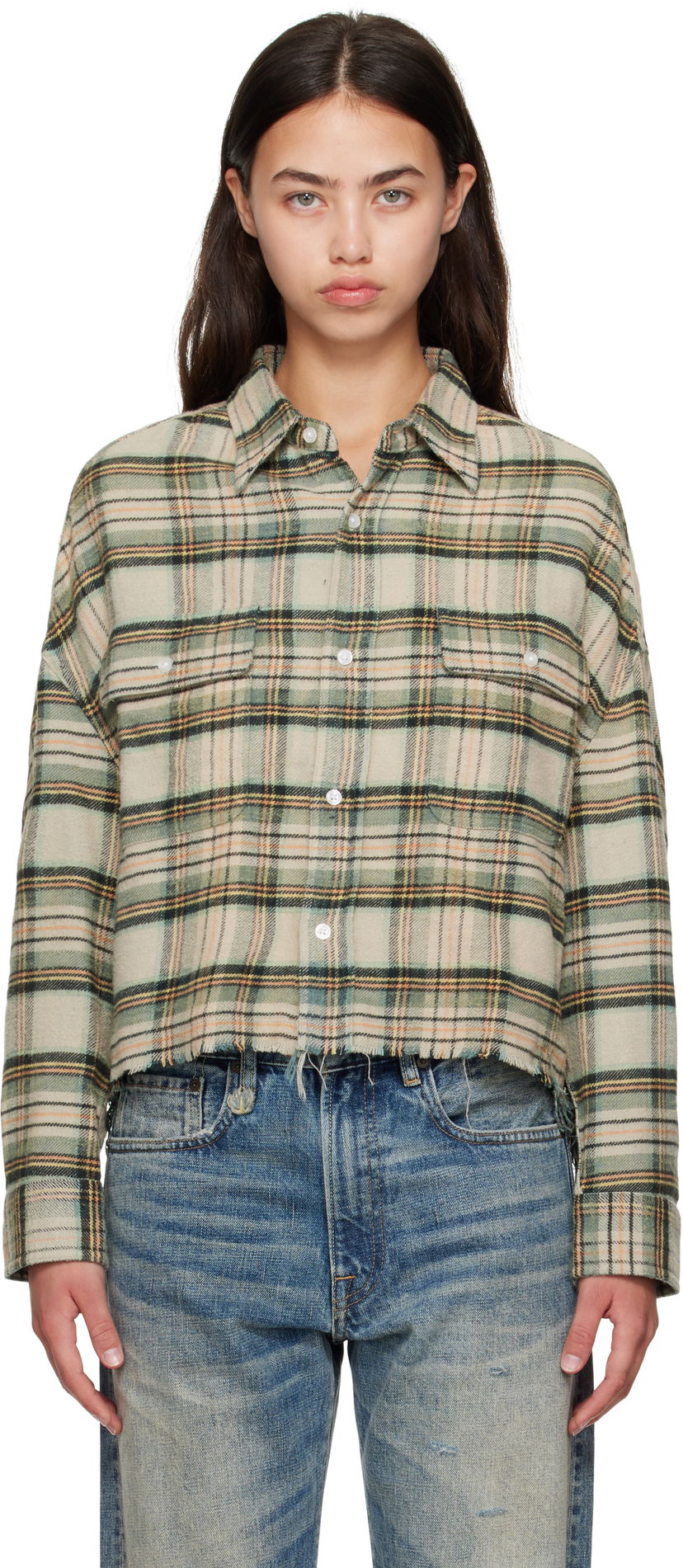 Skjorte R13 R13 Cropped Plaid Shirt Grøn | R13W7298-R558B