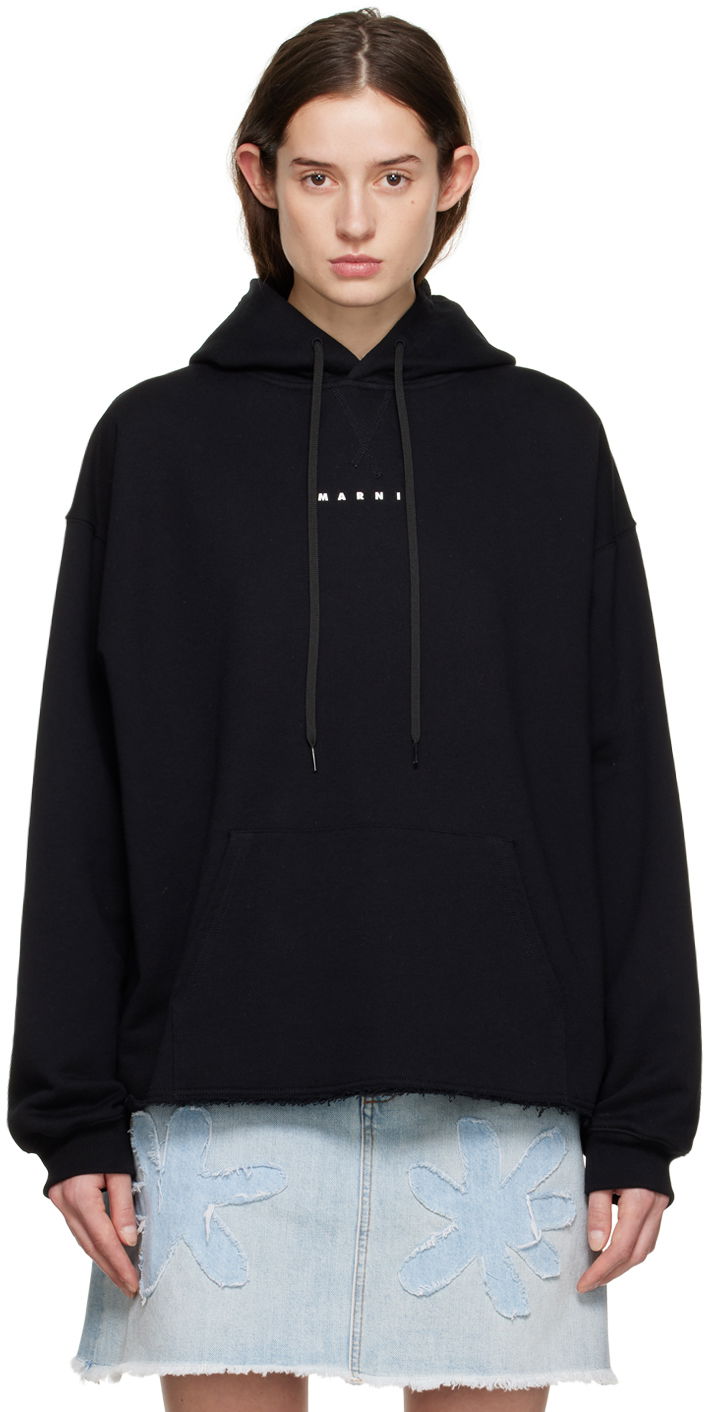 Sweatshirt Marni Raw Edge Hoodie Sort | FLJE0176P1 USCU87