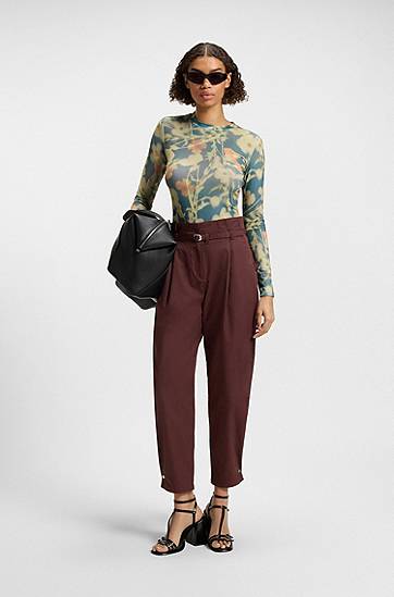 T-shirt BOSS Floral Print Stretch-Mesh Top Flerfarvet | 50542422, 1