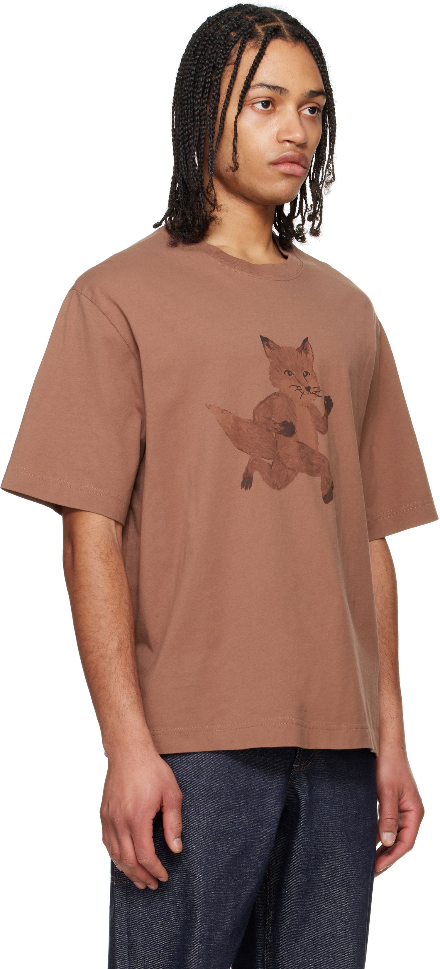 T-shirt MAISON KITSUNÉ Maison Kitsuné Speedy Fox Print Oversize T-Shirt Brun | OM00109KJ0008, 1