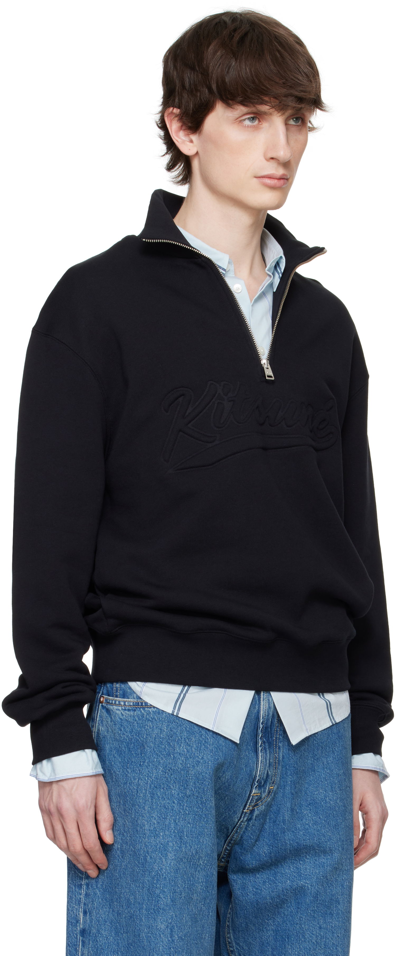 Sweatshirt MAISON KITSUNÉ Maison Kitsuné Varsity Half Zip Sweater Sort | OM00302KM0321, 1
