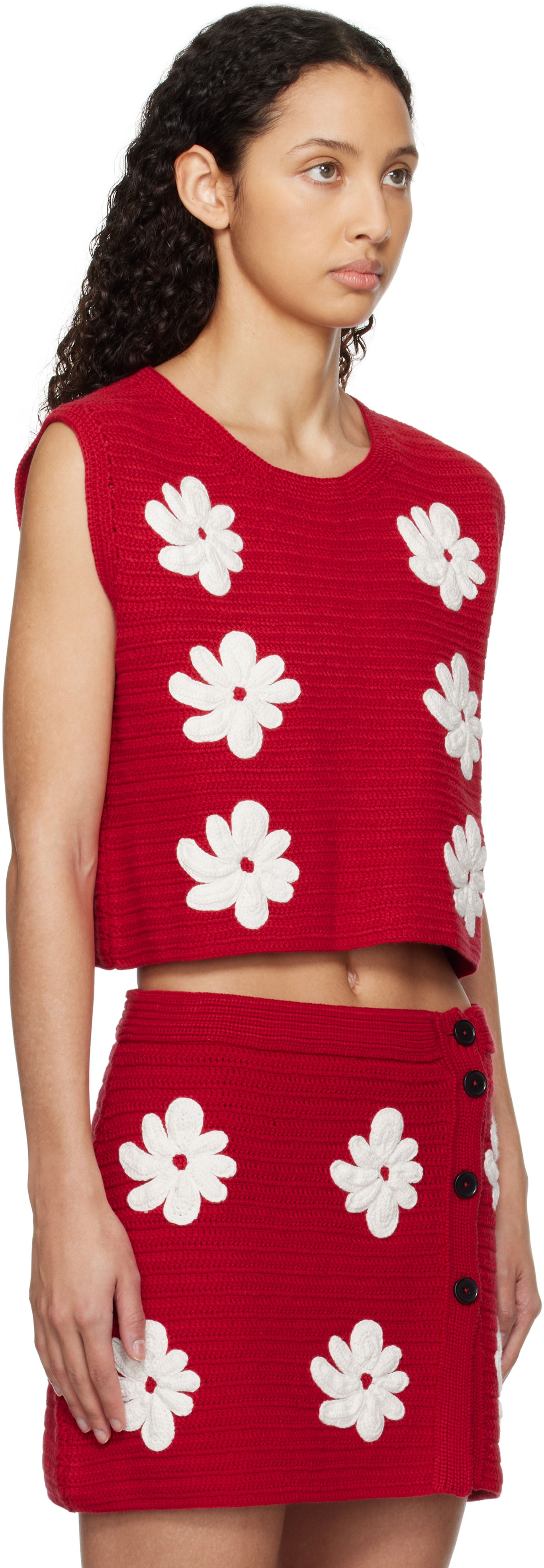 Nederdel MSGM MSGM Crocheted Flower Appliqué Sweater Vest Rød | 3841MDT194 257286, 1
