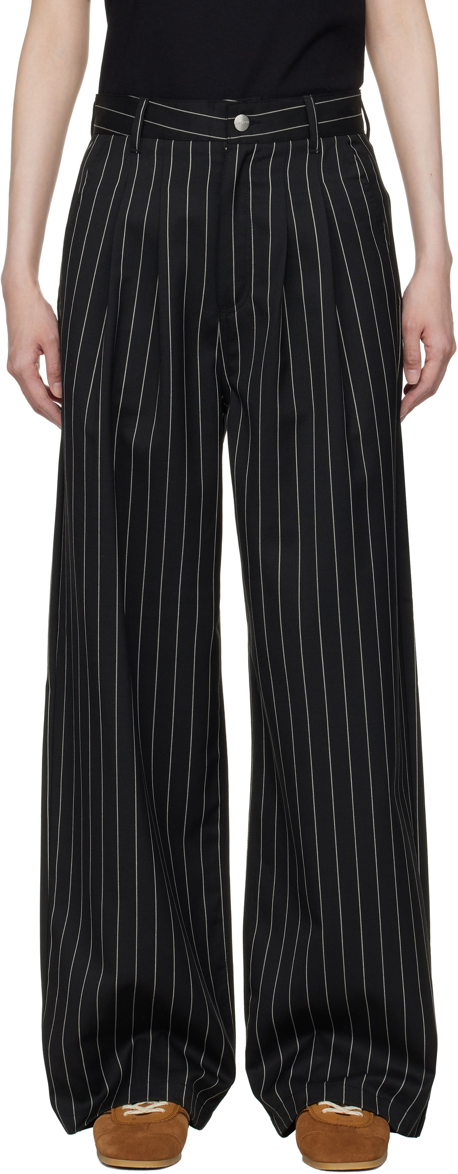 Bukser Carhartt WIP Work In Progress Seaton Pinstripe Wide-Leg Trousers Sort | I034450 2MBXX, 0
