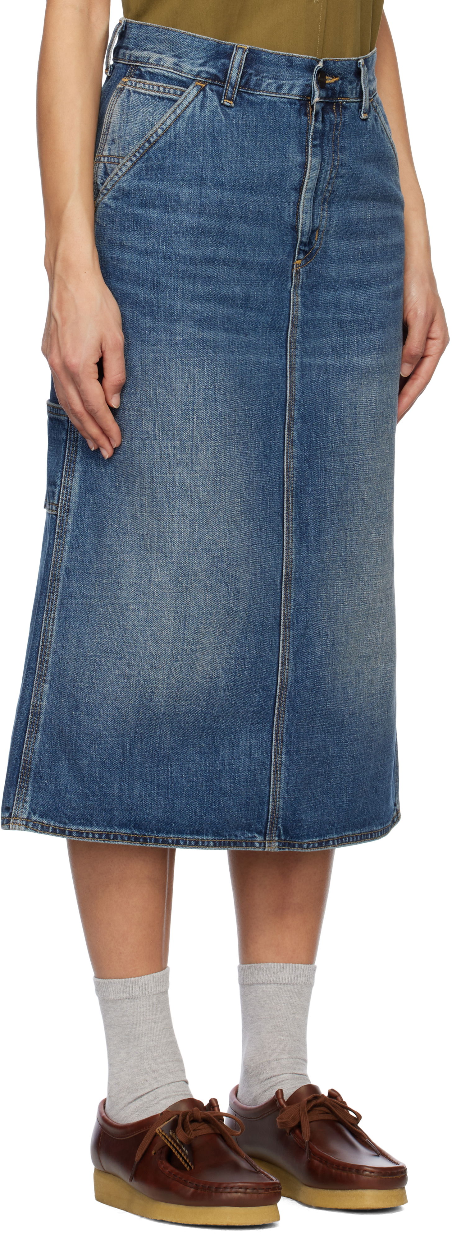 Nederdel Carhartt WIP Single Knee Denim Midi Skirt Blå | I034224 014L, 1