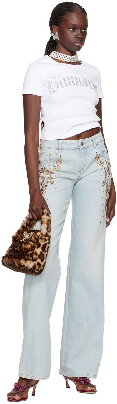 T-shirt Blumarine Crystal-Cut T-Shirt Hvid | P422T048A, 3