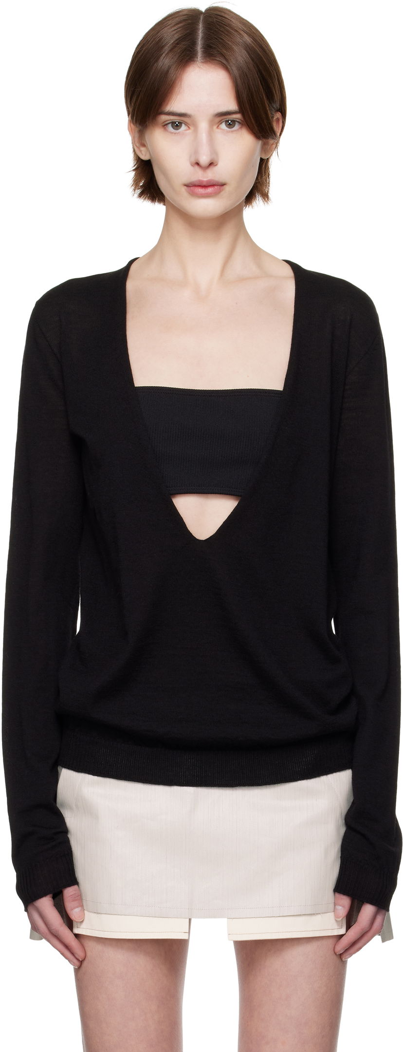 Sweater Rick Owens Rick Owens Hollywood Xtreme V-Neck Pullover Sort | RP01E7668 M