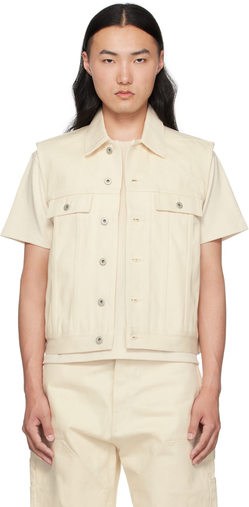 Vest Rick Owens Rick Owens DRKSHDW Hollywood SL Trucker Denim Vest Hvid | DL01E6798 HNJP
