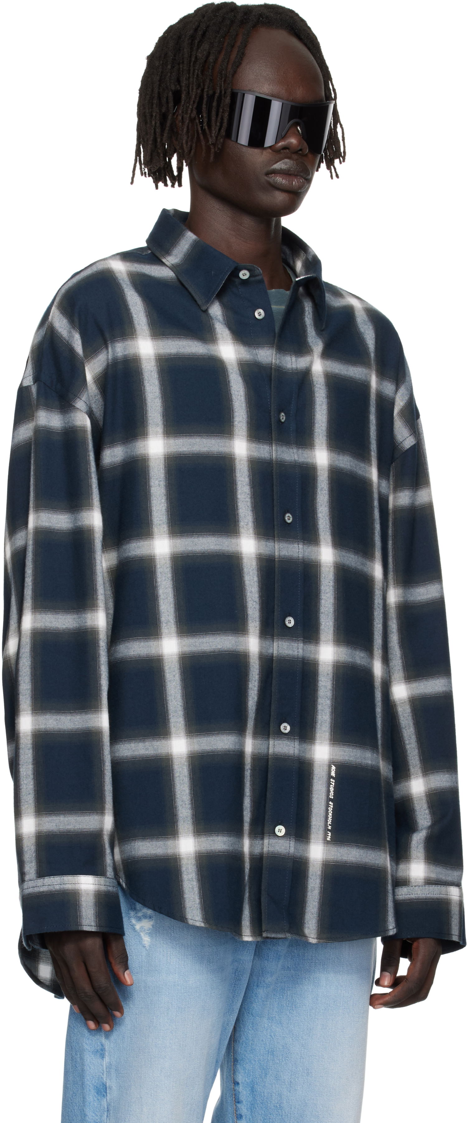 Skjorte Acne Studios Plaid Button-Up Shirt Mørkeblå | BB0632-, 1