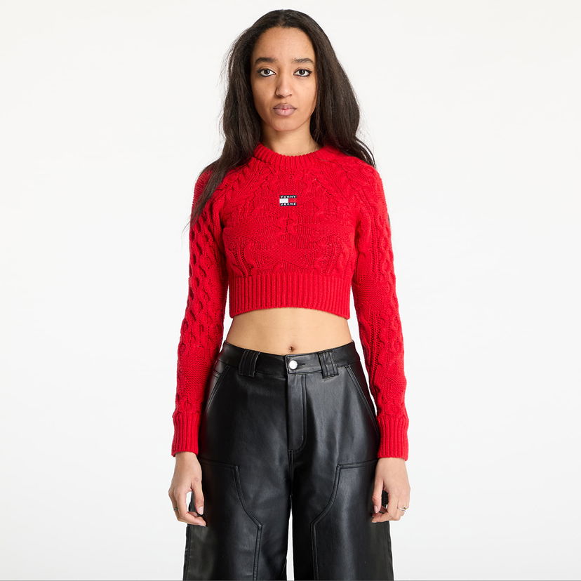Sweater Tommy Hilfiger Tommy Jeans Badge Star Cable Crop Sweater Rød | DW0DW19882 XME