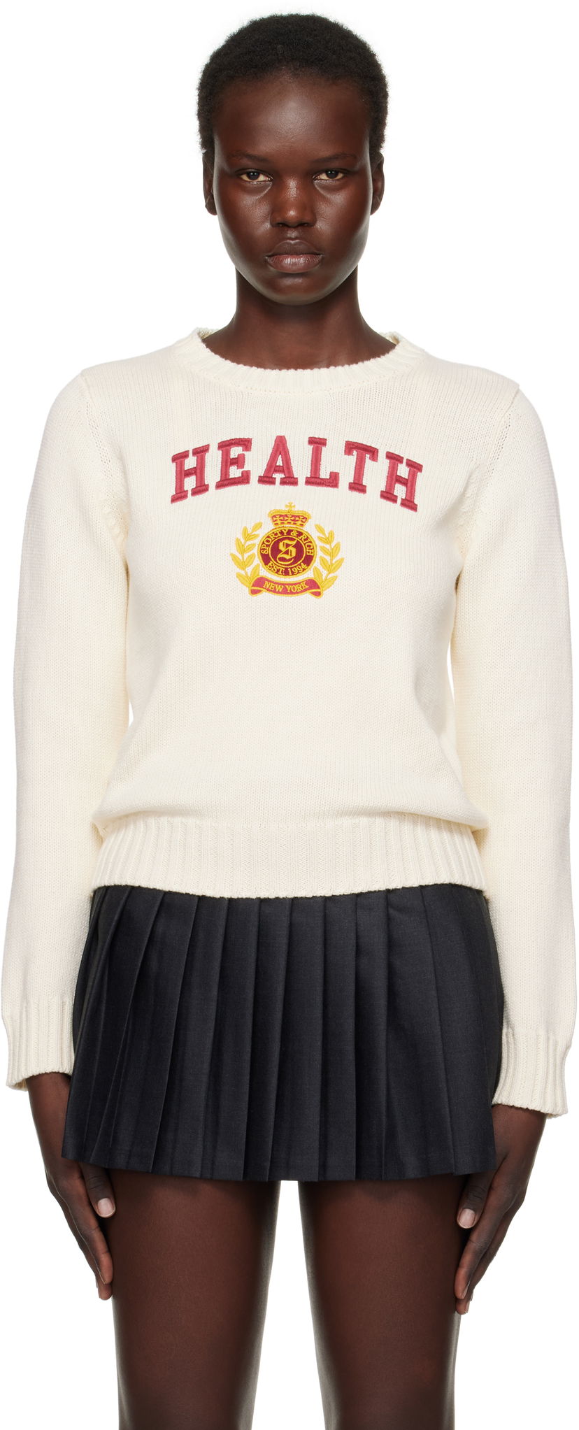 Sweater Sporty & Rich 'Health' Crest Knitted Sweater Hvid | WS065506240CR01