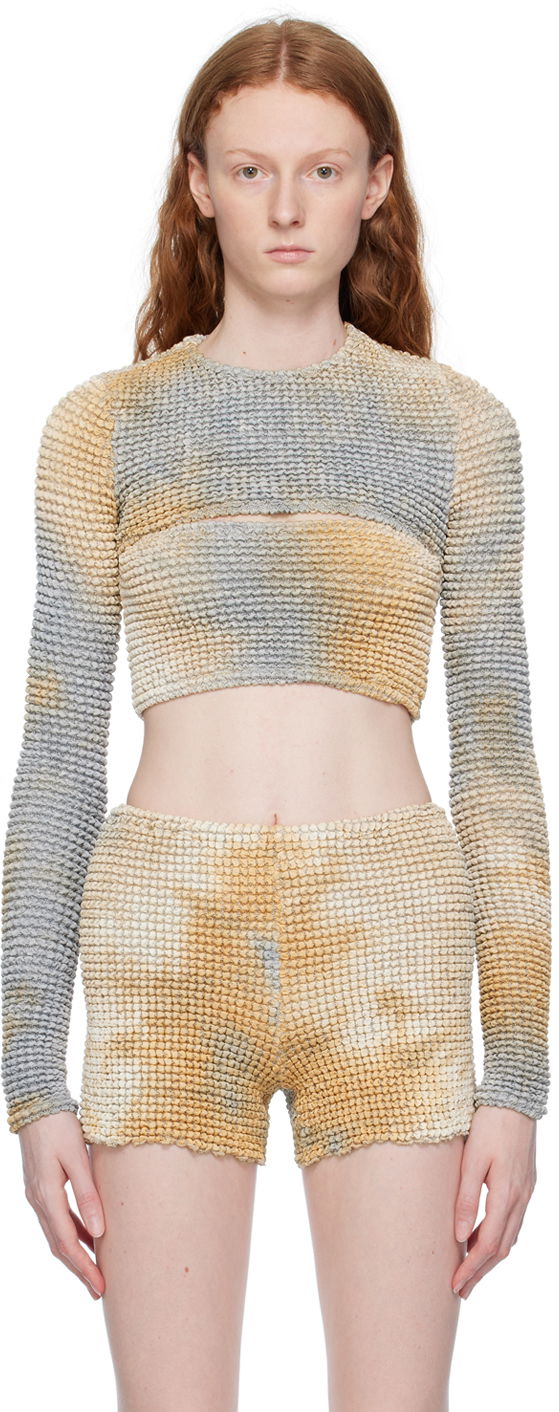 T-shirt Off-White Beige & Navy Double Long Sleeve T-Shirt Beige | OWAD216S23FAB0056200