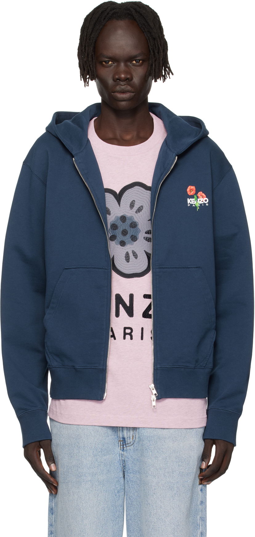 Sweatshirt KENZO Kenzo 'KENZO Archive Bouquet' Full-Zip Hoodie Mørkeblå | FF65HO2554MF