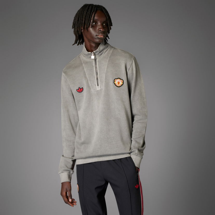 Sweater adidas Performance Manchester United Terrace Icons Half-Zip Top Grå | JF0384