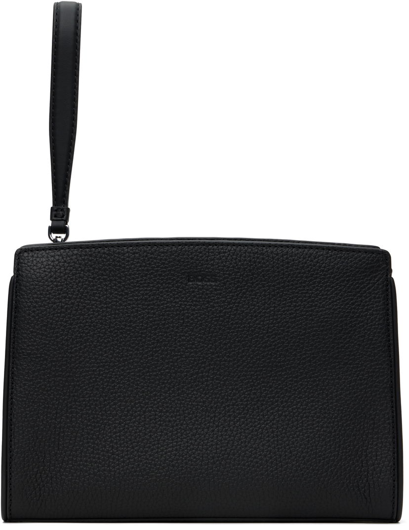 Tegnebog BOSS BOSS Pebble-Grained Leather Wristlet Pouch Sort | 50548170