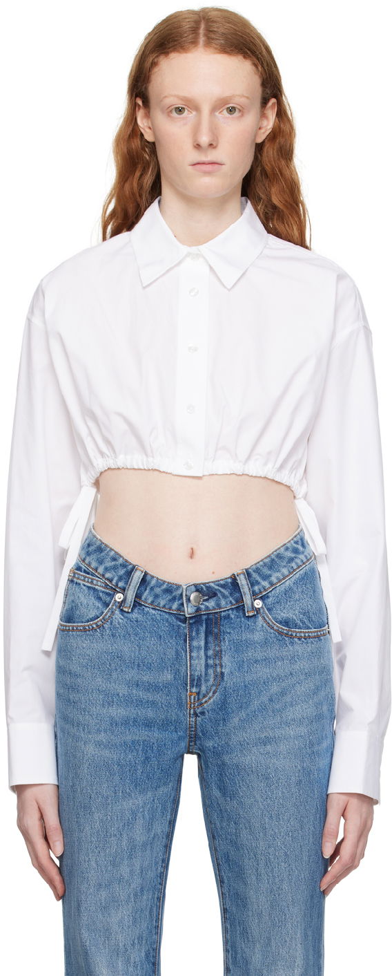 Skjorte Alexander Wang Alexanderwang.t Cropped Tie-Hem Shirt Hvid | 4WC3231400