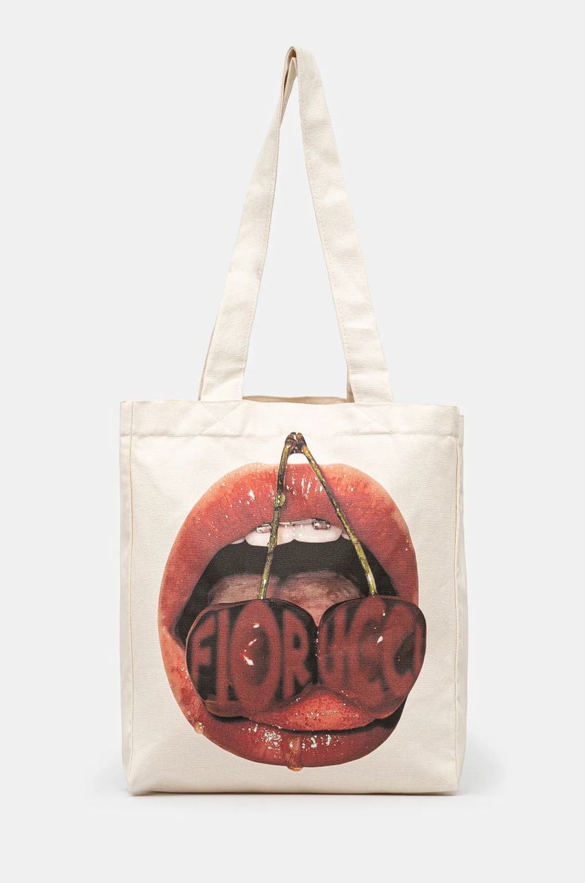 Mulepose Fiorucci Mouth Print Canvas Tote Bag Hvid | U01FPABA207CO03WH02