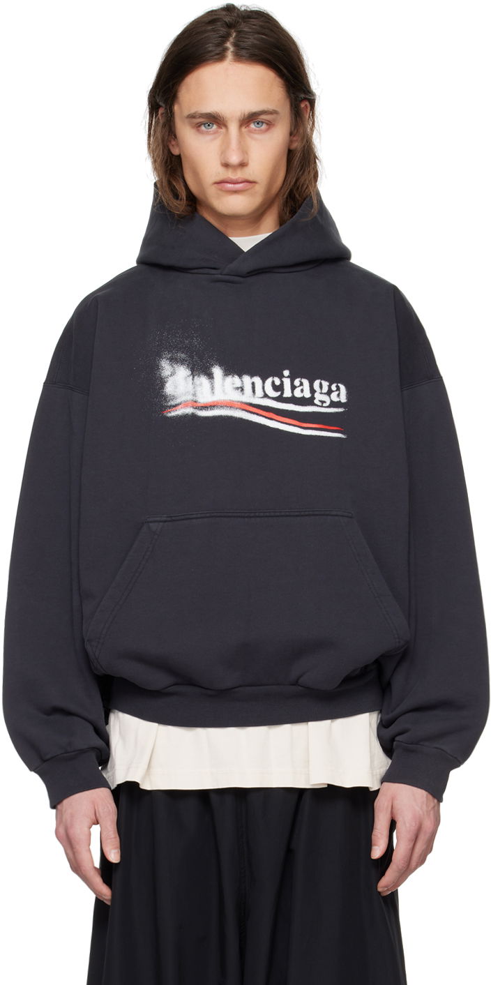 Sweatshirt Balenciaga Black Political Stencil Hoodie Sort | 767877TQVI71569